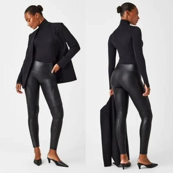SPANX Pants - Spanx Faux Leather Moto Leggings Womens Small Petite